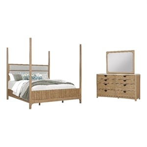 Pemberly Row Bedroom Queen Poster Bed with Dresser and Mirror