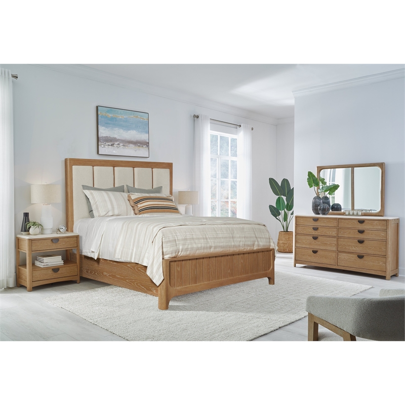 Pemberly Row Queen Panel Bed 2 Nightstands and Dresser with Mirror