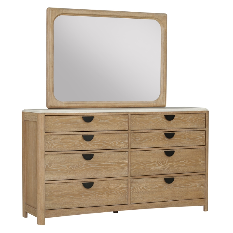 Pemberly Row Queen Panel Bed 2 Nightstands and Dresser with Mirror