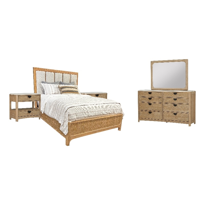 Pemberly Row Queen Panel Bed 2 Nightstands and Dresser with Mirror
