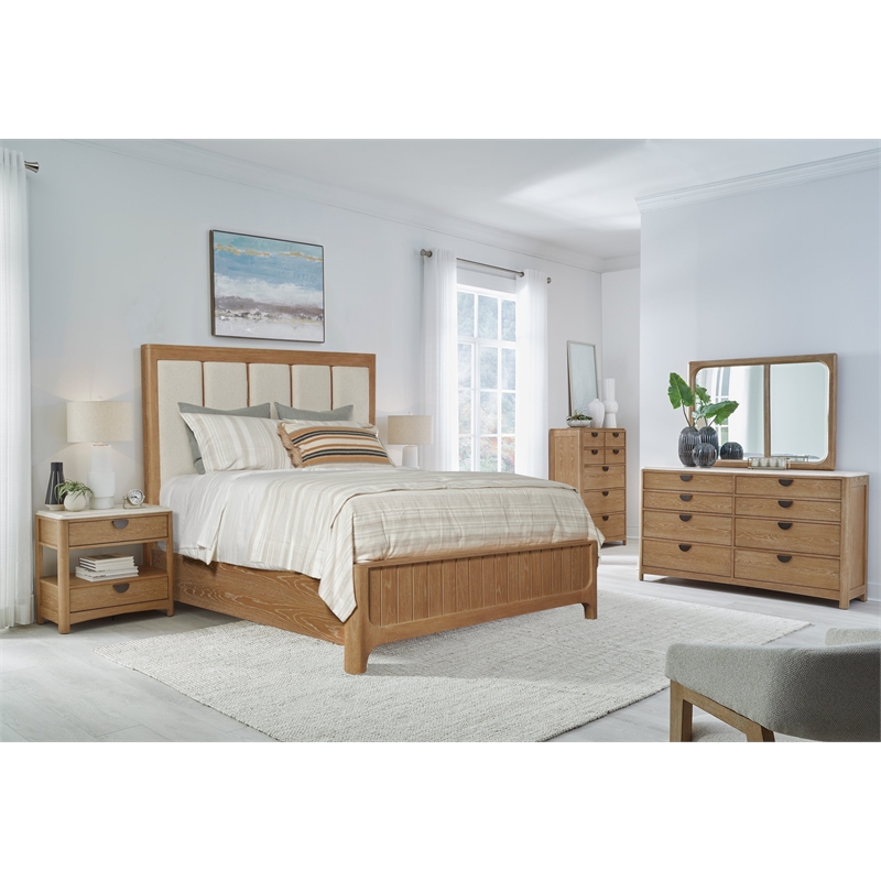 Pemberly Row Queen Panel Bed 2 Nightstands Dresser with Mirror and Chest