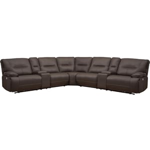 Pemberly Row Chocolate 7 Piece Power Reclining Adjustable Headrests Sectional