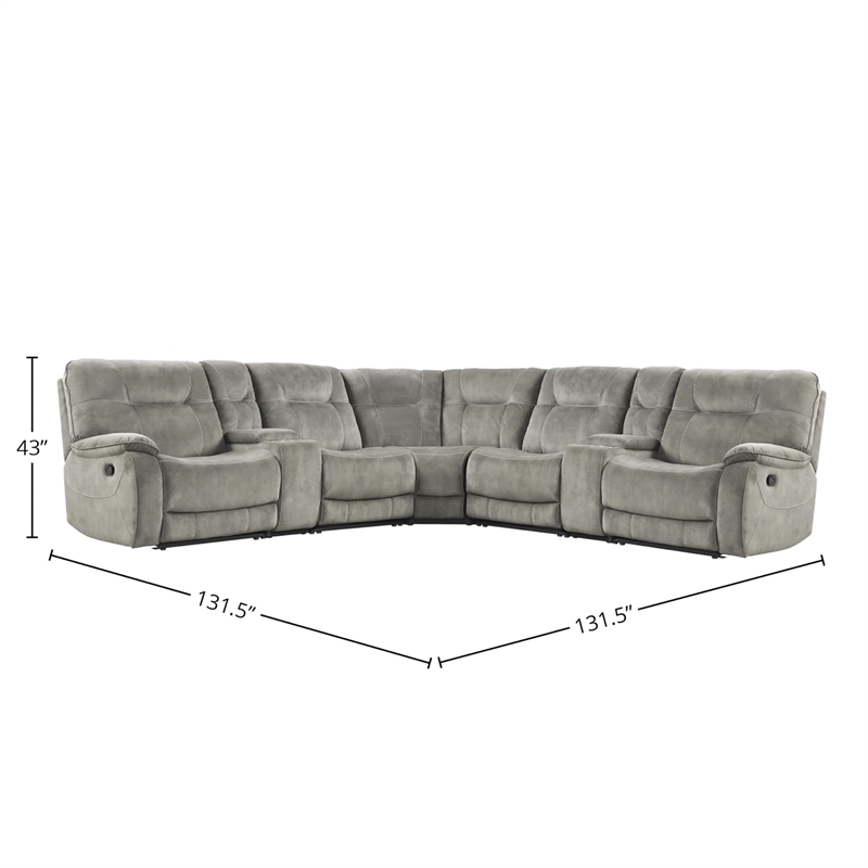 Pemberly Row Shadow Natural 7 Piece Modular Manual Reclining Sectional