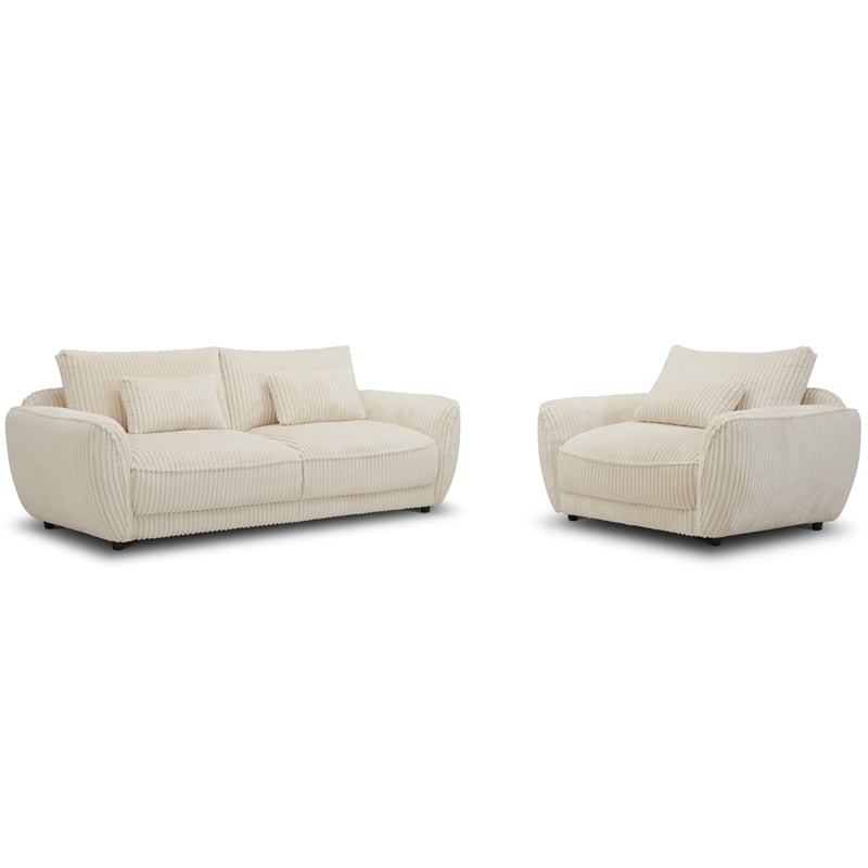 Pemberly Row Mega Ivory Chair and A Half with Lumbar Pillow Two Pack