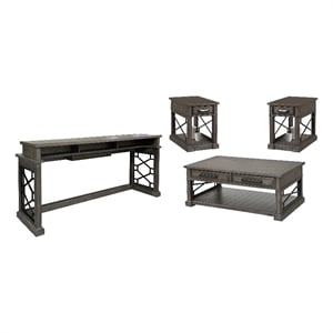 Pemberly Row Smokey Grey Cocktail with 2 Chairside and Console Table