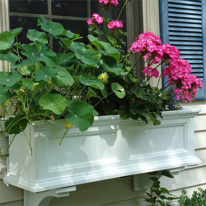Pemberley Row Polyethylene White Window Box Rectangular Built-In Water Reservoir 36