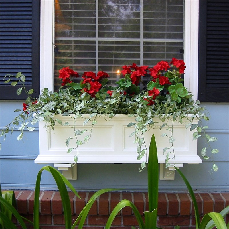 Pemberley Row Polyethylene White Window Box Rectangular Built-In Water Reservoir 36