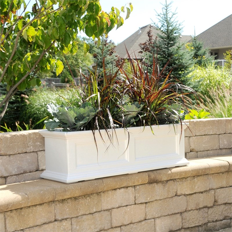 Pemberley Row Polyethylene White Window Box Rectangular Built-In Water Reservoir 36