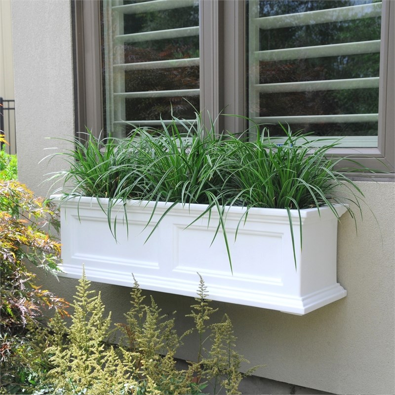Pemberley Row Polyethylene White Window Box Rectangular Built-In Water Reservoir 36