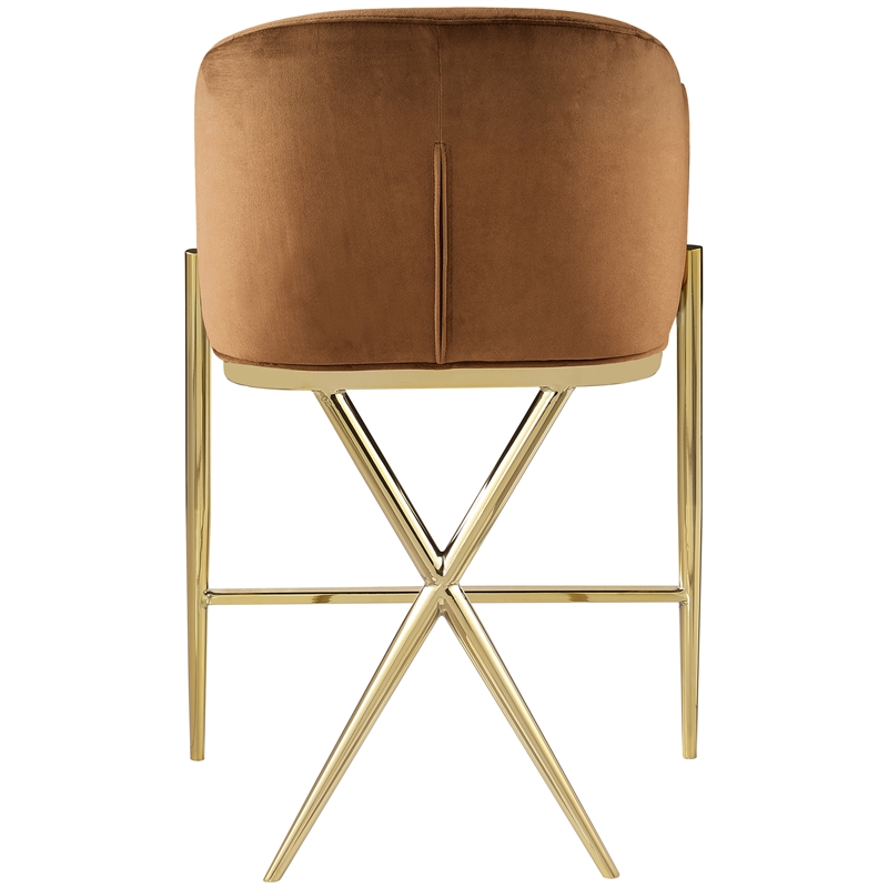Pemberly Row Contemporary Saddle Velvet Counter Stool in Brown