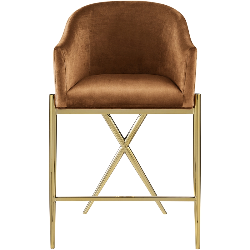 Pemberly Row Contemporary Saddle Velvet Counter Stool in Brown