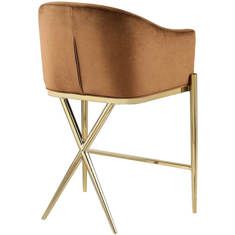 Pemberly Row Contemporary Saddle Velvet Counter Stool in Brown