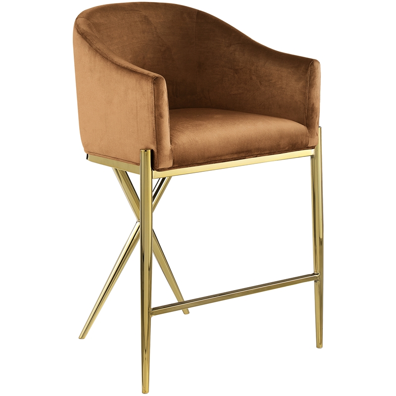 Pemberly Row Contemporary Saddle Velvet Counter Stool in Brown