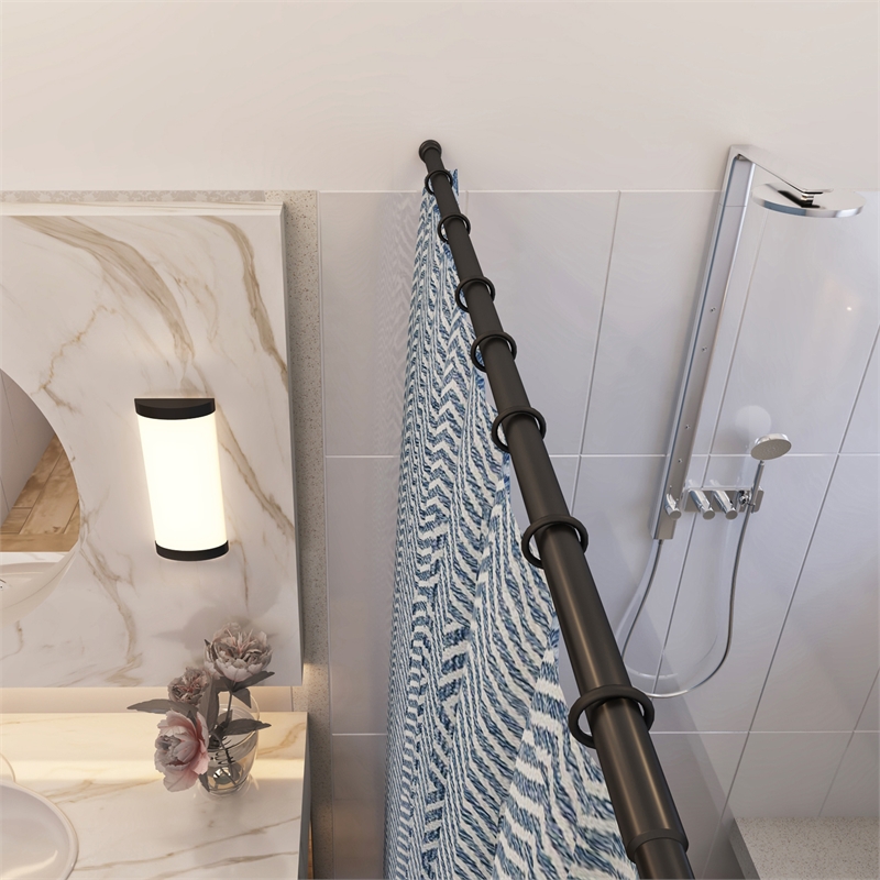 Pemberly Row Stainless Steel 42 to 72in Adjustable Shower Rod in Matte Black