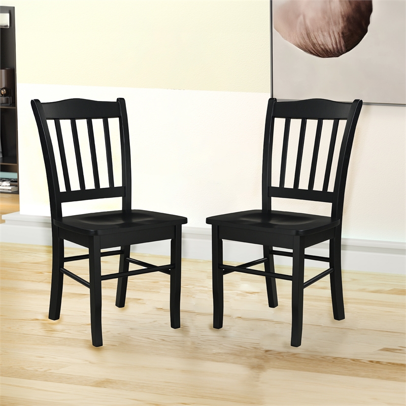 Pemberly Row Farmhouse Rubberwood Dining Chairs in Black (Set of 2)