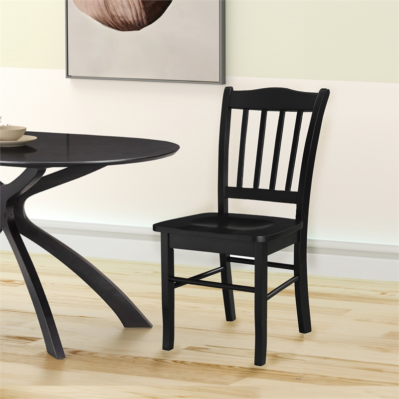 Pemberly Row Farmhouse Rubberwood Dining Chairs in Black (Set of 2)
