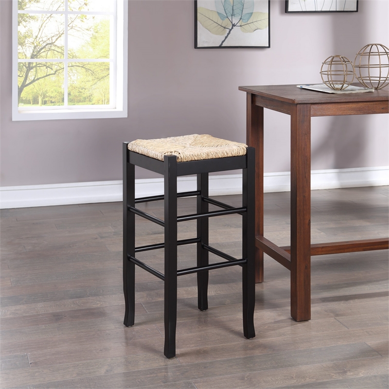 Pemberly Row Square Rush Bar Height Backless Bar Stool - Black