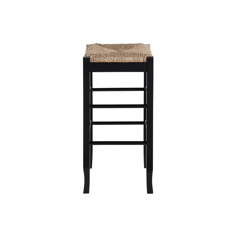 Pemberly Row Square Rush Bar Height Backless Bar Stool - Black