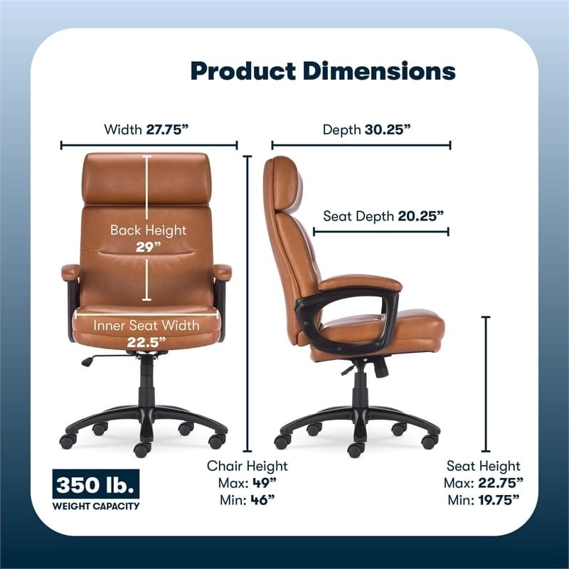 Pemberly Row Executive Big & Tall Ergonomic Office Chair Bonded Leather Cognac