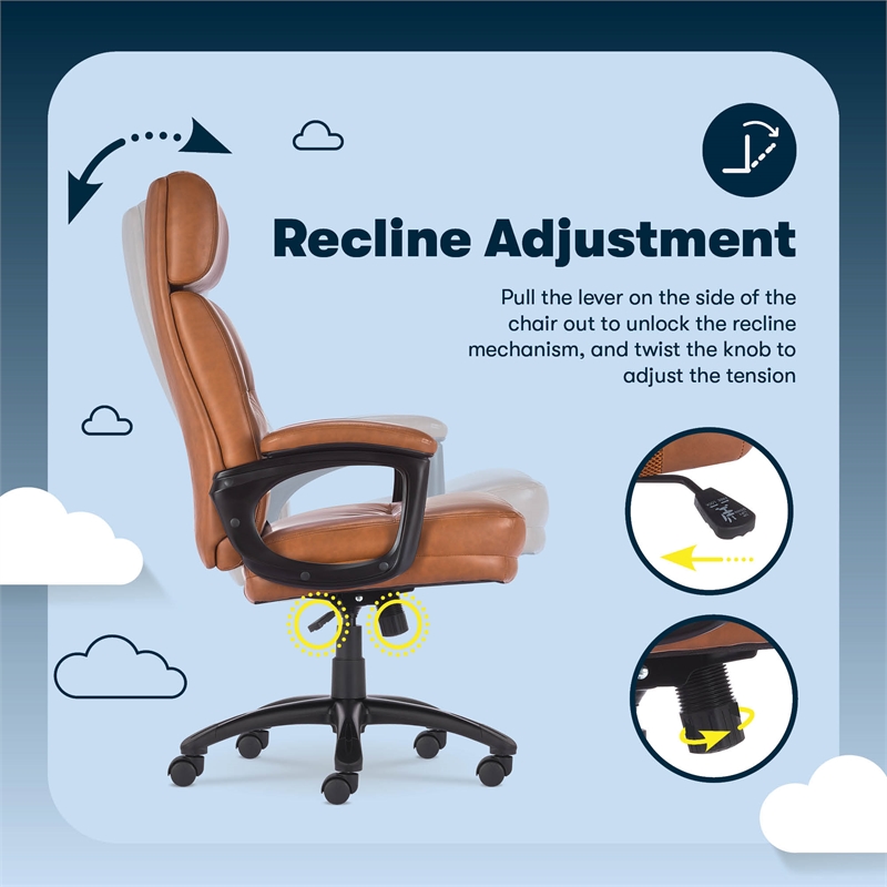 Pemberly Row Executive Big & Tall Ergonomic Office Chair Bonded Leather Cognac