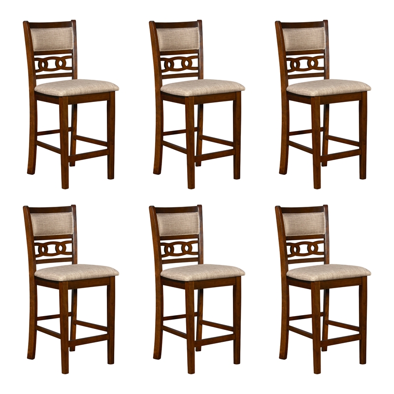 Pemberly Row Transitional Solid Wood Counter Chair in Cherry (Set of 6)
