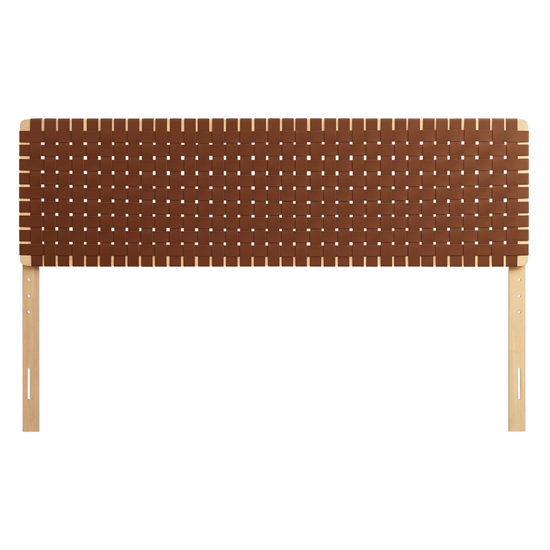 Pemberly Row Weave Vegan Leather King Headboard in Natural Brown
