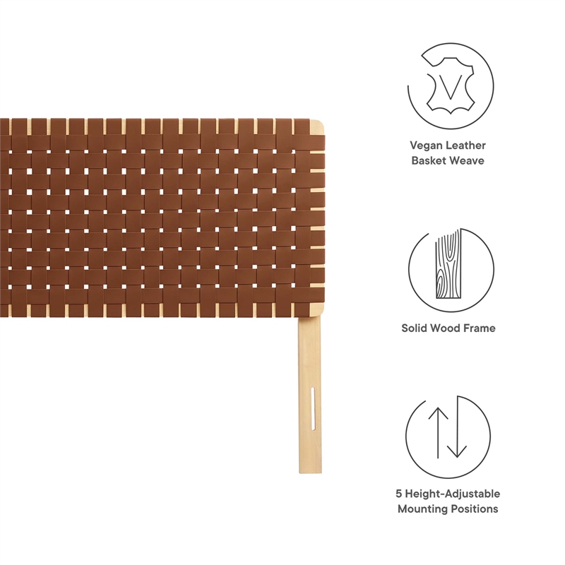 Pemberly Row Weave Vegan Leather King Headboard in Natural Brown