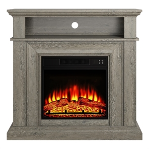 Pemberly Row 36-Inch Electric Fireplace with Mantel & Wood Finish - Wood Brown