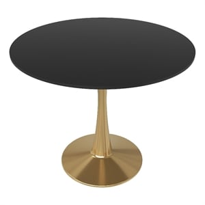 Pemberly Row Round Dining Table 31&quot MDF Wood Tabletop in Gold Steel in Black