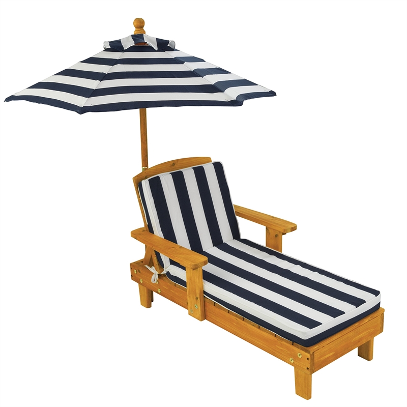 Pemberly Row Contemporary Outdoor Chaise Lounge with Umbrella in Navy