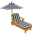 Pemberly Row Contemporary Outdoor Chaise Lounge with Umbrella in Navy