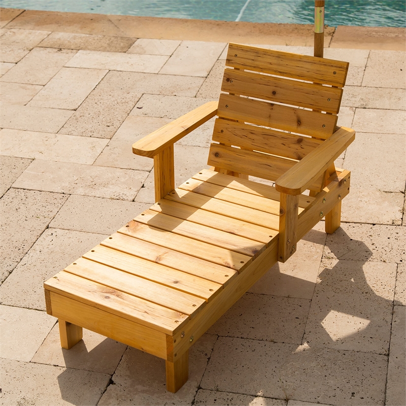 Pemberly Row Contemporary Outdoor Chaise Lounge with Umbrella in Navy