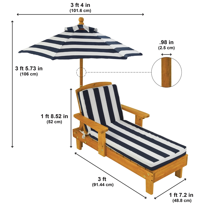 Pemberly Row Contemporary Outdoor Chaise Lounge with Umbrella in Navy