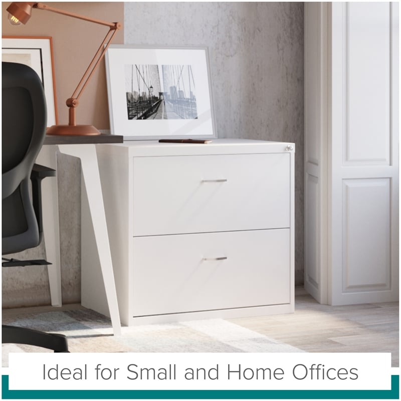 Pemberly Row Home Office Lateral Metal Filing Cabinet 30 in. Wide 2 Drawer White