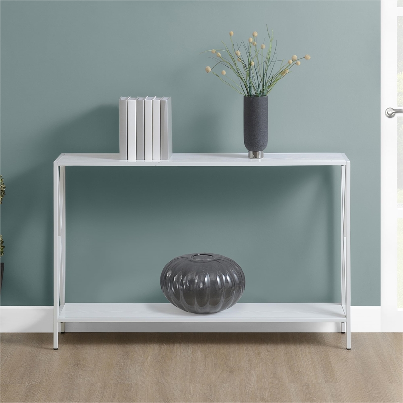 Pemberly Row Console Table in White Wood Finish and Metal Frame