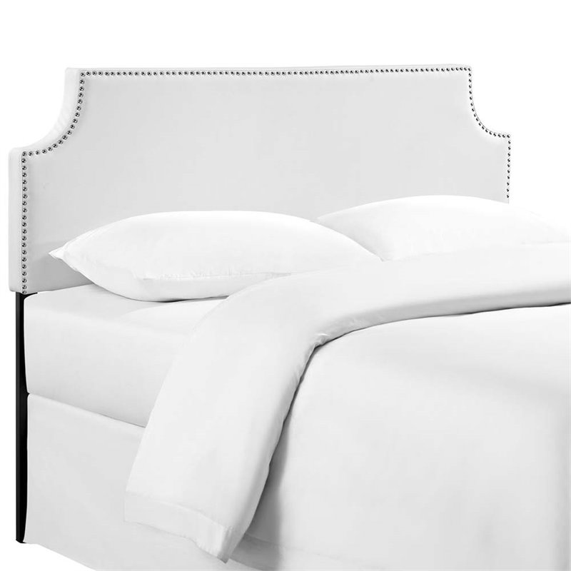 Pemberly Row Queen Upholstered Vinyl and Solid Wood Headboard in White