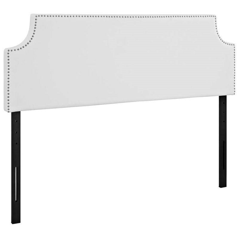 Pemberly Row Queen Upholstered Vinyl and Solid Wood Headboard in White