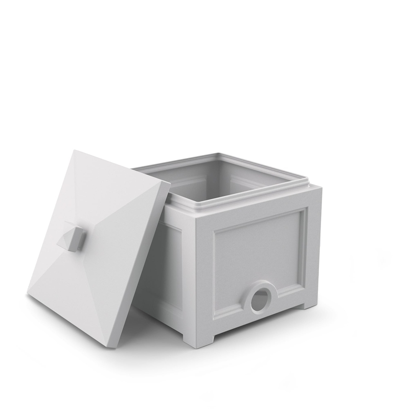 Pemberly Row Traditional Plastic Garden Hose Bin in White Finish