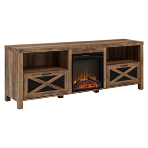 Pemberly Row 70&quot Rustic Farmhouse Fireplace TV Stand - Reclaimed Barnwood