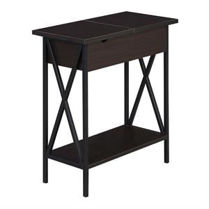 Pemberly Row Espresso Wood & Black Frame Flip Top End Table w/ Charging Station
