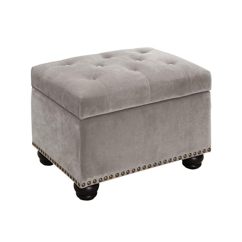 Pemberly Row Storage Ottoman in Beige Light Taupe Velvet Fabric