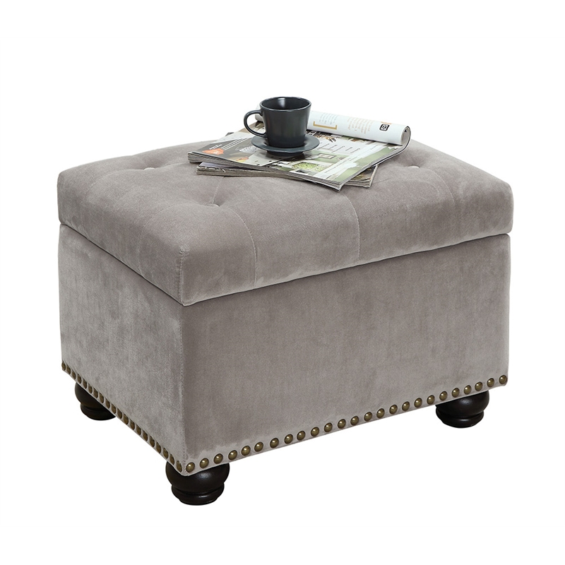 Pemberly Row Storage Ottoman in Beige Light Taupe Velvet Fabric