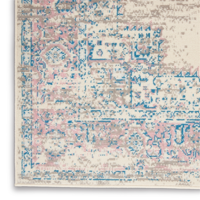 Pemberly Row 6' x 9' White and Pink Fabric Vintage Area Rug (6' x 9')