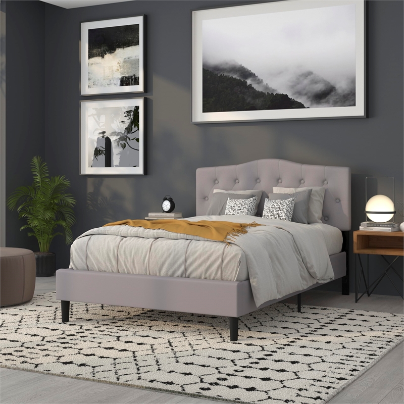 Pemberly Row Contemporary Tufted Full Panel Headboard in Light Gray