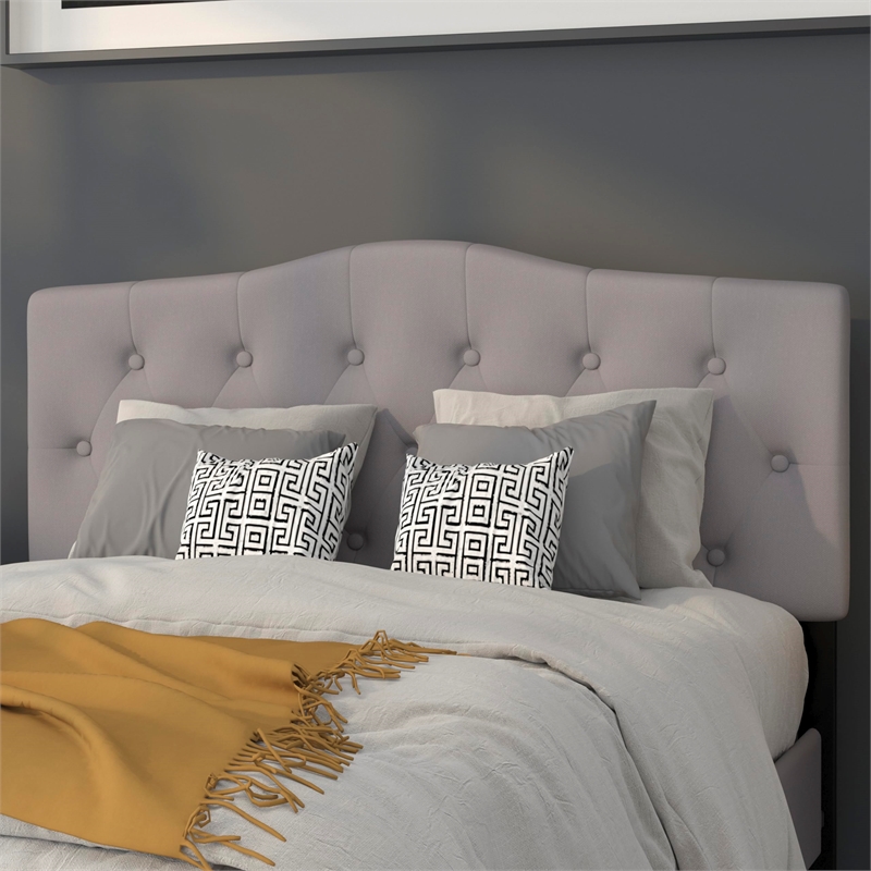 Pemberly Row Contemporary Tufted Full Panel Headboard in Light Gray
