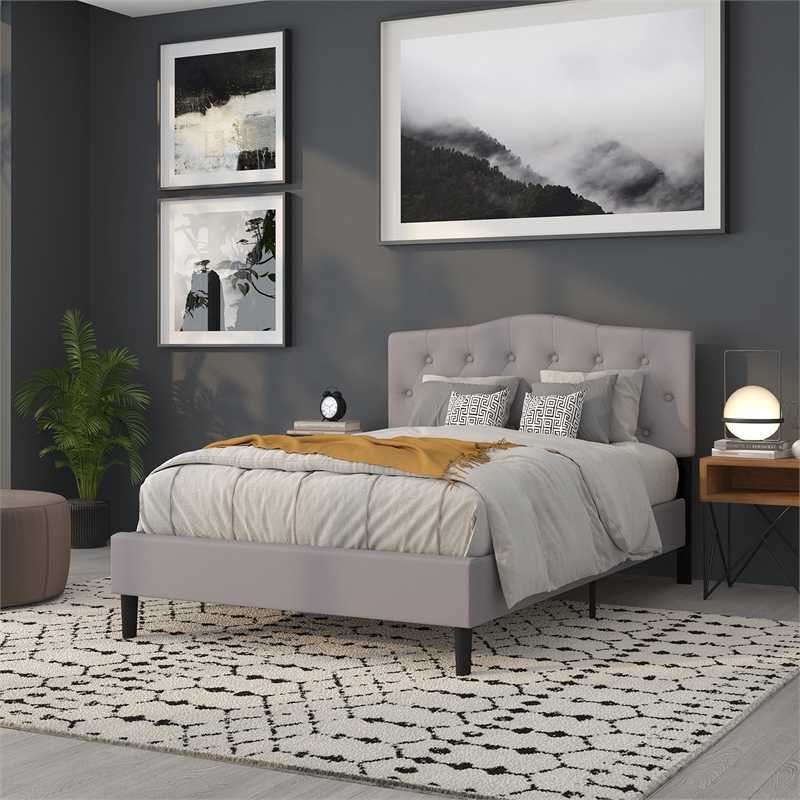 Pemberly Row Contemporary Tufted Full Panel Headboard in Light Gray