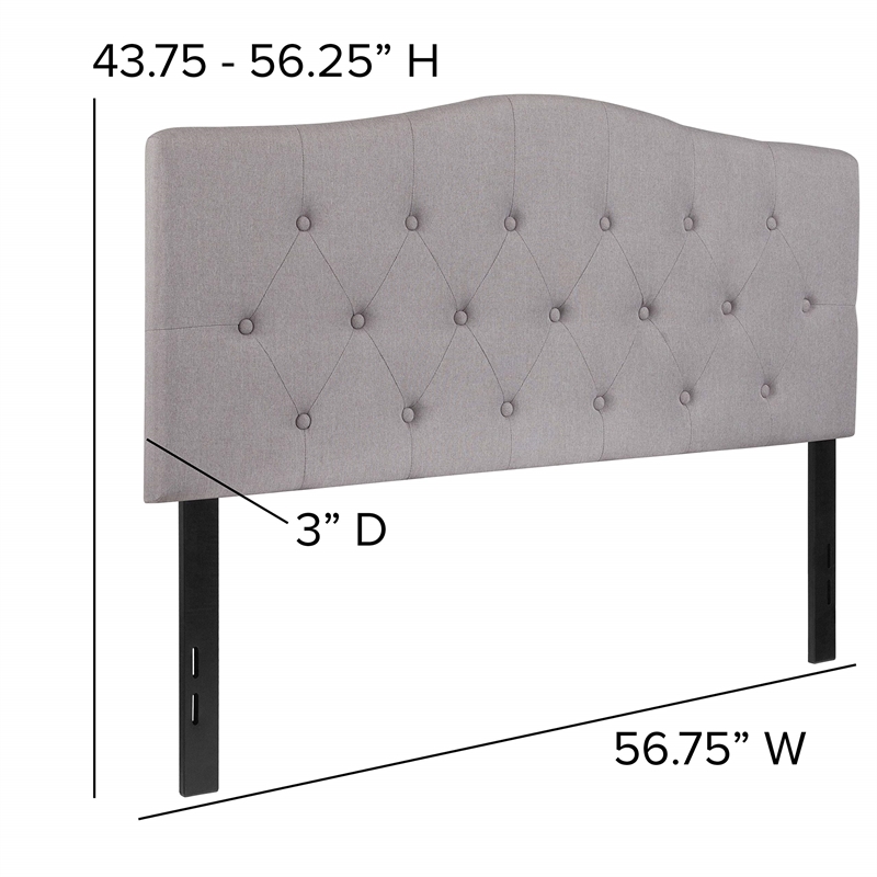 Pemberly Row Contemporary Tufted Full Panel Headboard in Light Gray