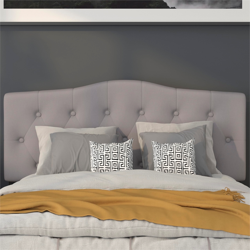 Pemberly Row Contemporary Tufted Full Panel Headboard in Light Gray