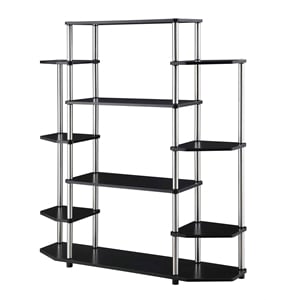 Pemberly Row No Tools Wall Unit Bookshelf 47.25&quot in Black Wood/Chrome