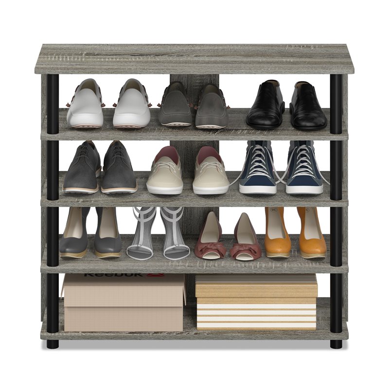 Pemberly Row Turn-N-Tube Engineered Wood 5-Tier Wide Shoe Rack - French Oak Gray